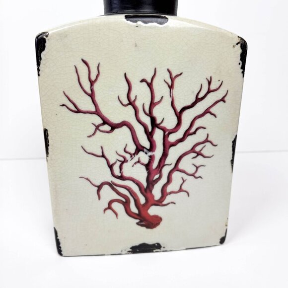 Vintage Inspired Coral Branch Ceramic Vase Red Cream Distressed - Picture 4 of 5
